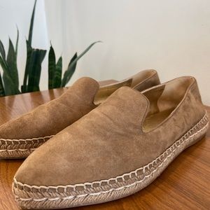 Sold***Prada Women's Shoes Espadrilles Flats Size 38.5 Suede Tan Made In Italy